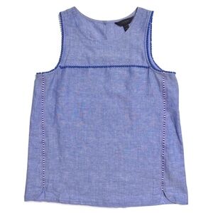 J. Crew Seamed Shell In Crosshatch Blue Linen Tank Size 0